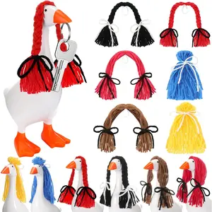 6 Pcs Mini Desk Goose Wigs Hand Knitted Goose Outfits(Excluding geese) 7'' Desk Geese Braid Accessories Wig Crochet Hook Wig for 7 Inch Geese Figurine Desktop Home Decoration