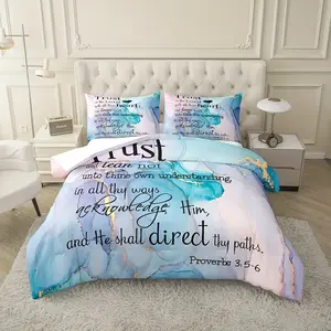 Blue Marble Print Bedding Set, Decorative Bedding Set, Soft Breathable Fabric, All-Season Use, Includes 1 Fitted Sheet and 2 Pillowcases, Breathable Duvet Set