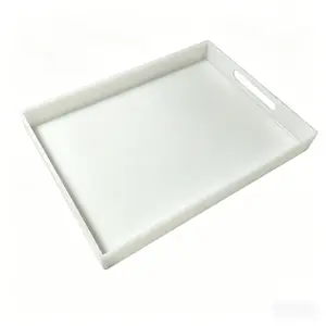 16×12 inch white matte acrylic tray, white matte acrylic tray with metal handle, scratch-resistant 5 mm thick service decorative tray, sturdy, lightweight, leakproof, easy to clean