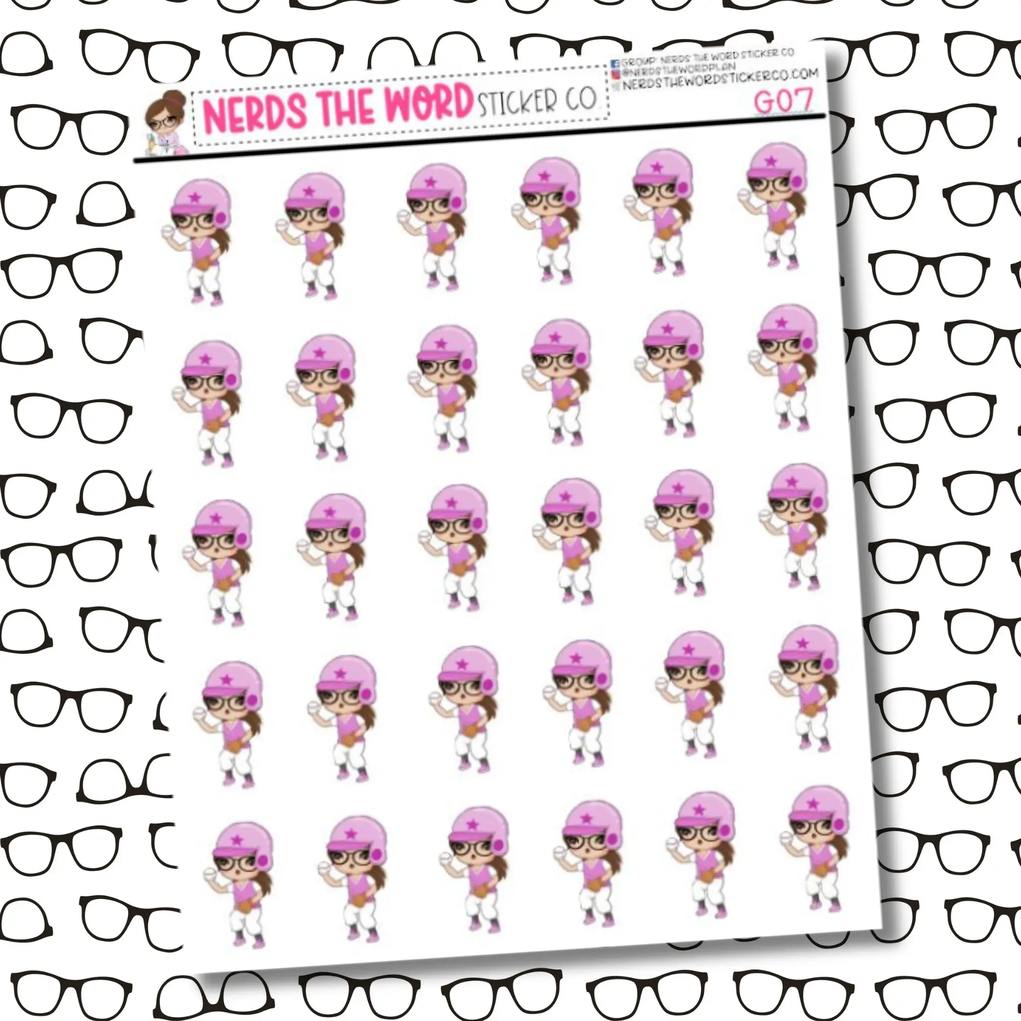 Nora Softball Character Sticker Sheet