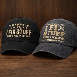 I Fix Stuff and I Know Things Dad Hat - Adjustable Cotton Baseball Cap for Men - Ideal Mens Gifts for Birthday, Father's Day - Funny Vintage Trucker Cap White Elephant Gifts from Son Daughter