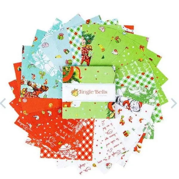 Jingle Bells Christmas Fabric Collection by Riley Blake Designs - 42 5" fabric squares