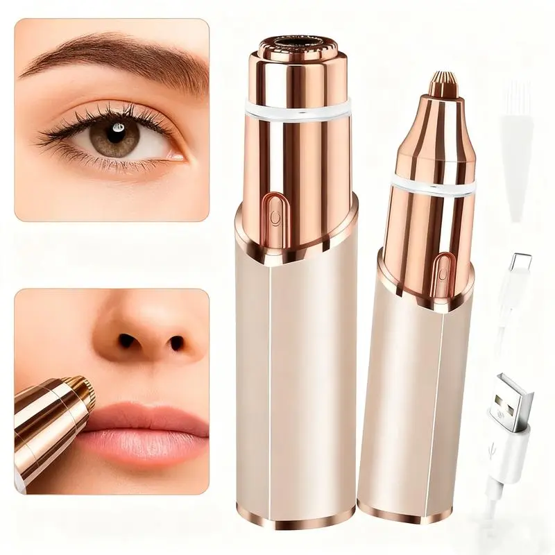 2 in 1 Facial & Eyebrow Hair Trimmer Electric Eyebrow Trimmer Lip Facial Body Hair Removal Tool for Women USB Rechargeable Epilator Hair Remover
