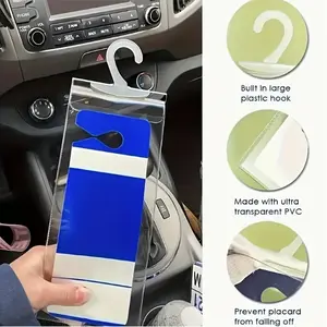 1pc Transparent PVC Disability Parking License Plate Bag with Convenient Hook Car Storage Bag