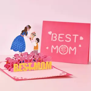 Mother's 3D Pop-Up Card Design Pop Up Card for Mother's Day Gift, 2pcs/set Creative Handmade Paper Engraving Message Card, Including Greeting Card & Envelope, Party Favors, Gift
