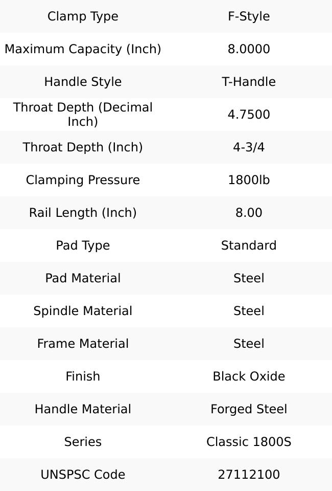 Wilton 4-3/4" Deep Throat, 8" Max Capacity, Standard Sliding Arm Clamp 1,800 Lb Clamping Pressure 86200