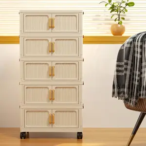 Pre-Assembled 5 Layers Foldable Rolling Storage Cabinet Stackable Organizer for Kitchen Bedroom Bathroom Office mini box