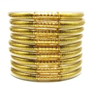 Sparkly Glitter Jelly Bangles for Women - Colorful Stackable Silicone Bracelets - Waterproof Noiseless Soft Jewelry - Dopamine Y2K Aesthetic Accessories - Gift for Her(Set of 9)
