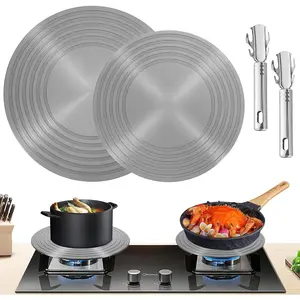 2 Pack Gas Stove Heat Diffuser Plate Round Fast Defrosting Tray Aluminum Non-Stick Coating Multifunctional Cookware for Simmering Thawing Flame Guard Protection Stovetop (9.3'' & 11'')