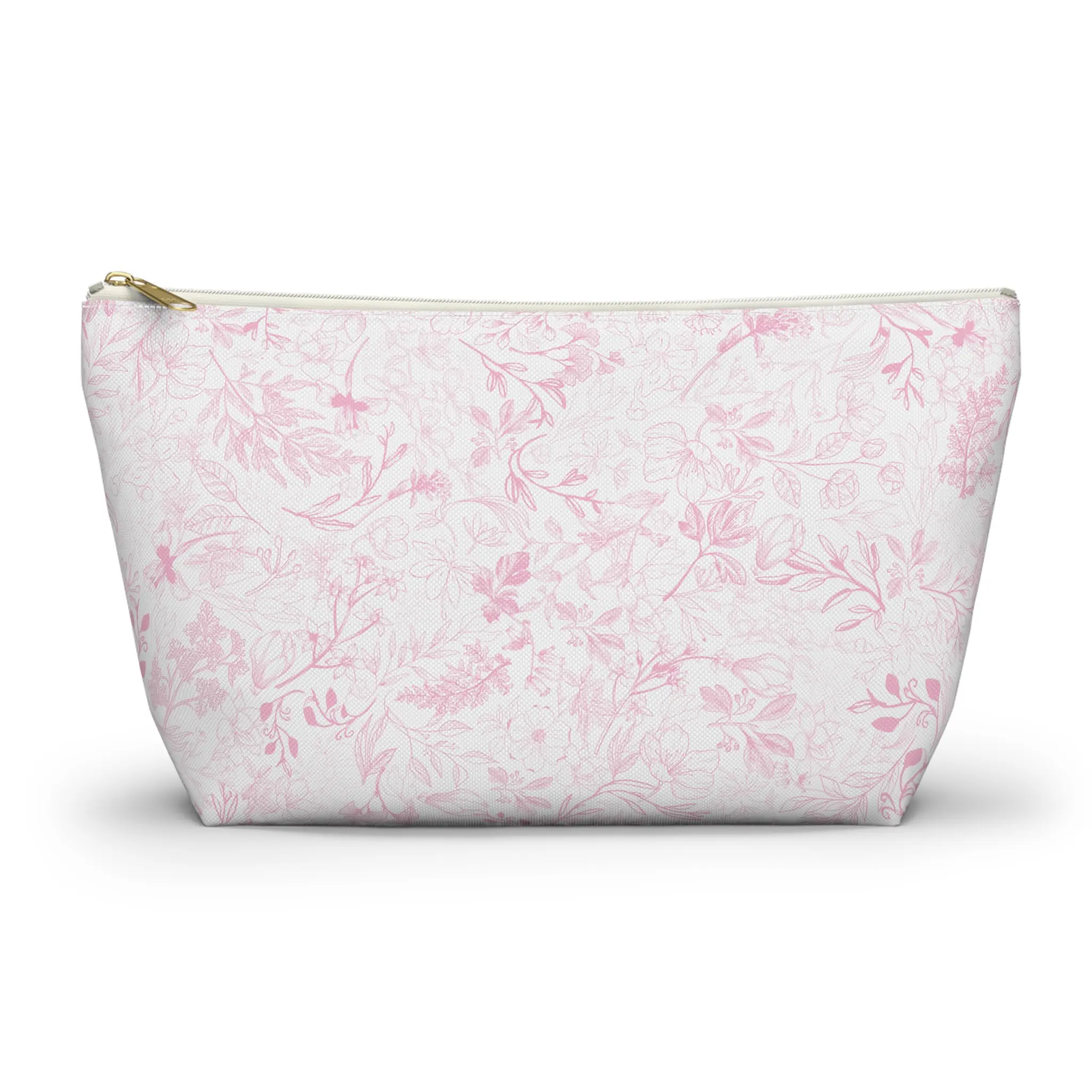 Pink Toile De Jouy Makeup Bag Pink White Toiletry Pouch Floral Cosmetic Bag Preppy Pencil Case Girls Back to School College Gift for Her
