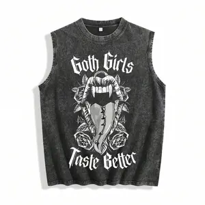 Men's Y2K Vintage Distressed Black Sleeveless Vest - Gothic "Goth Girls Taste Better" Rose & Feathered Skull Graphic, Soft Breathable Y2K Grunge Streetwear Gift