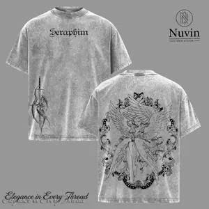 Seraphim Angelic Wings Vintage Oversized T-Shirt, Celestial Warrior Graphic Tee, Heavenly Aesthetic Streetwear for Men & Women, Gothic Divine Light Design, Washed Heavy Cotton Retro Top