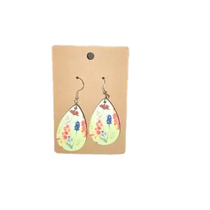 Floral Earrings with Leaf Design and Decorative Elements, Featuring Colorful Flowers and Leaves