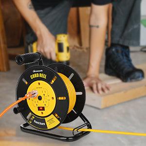 DEWENWILS Extension Cord Storage Reel ( without cord ), for 12/3,14/3,16/3 Gauge Power Cord, Hand Wind Retractable, 13A Circuit Breaker-HCRB00E