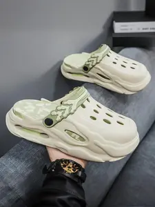 Men's Colorblock Hollow Out Design Clogs, Casual Comfortable Breathable Non-slip Clogs, Fashionable Slippers for Indoor & Outdoor Wear