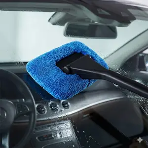 Multi-Function Car Windshield Wiper with Long Handle and Microfiber Pad. Efficient Multi-Angle Window Cleaning Tool for Deep Cleaning Inside and Outside Vehicle Glass.