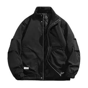 Men's Black Quilted Lined Jacket - Relaxed Fit, Stand Collar, Full Zip Closure, Workwear Pockets, Warm & Trendy Coat, A Must-Have For Cold Weather & Everyday Wear