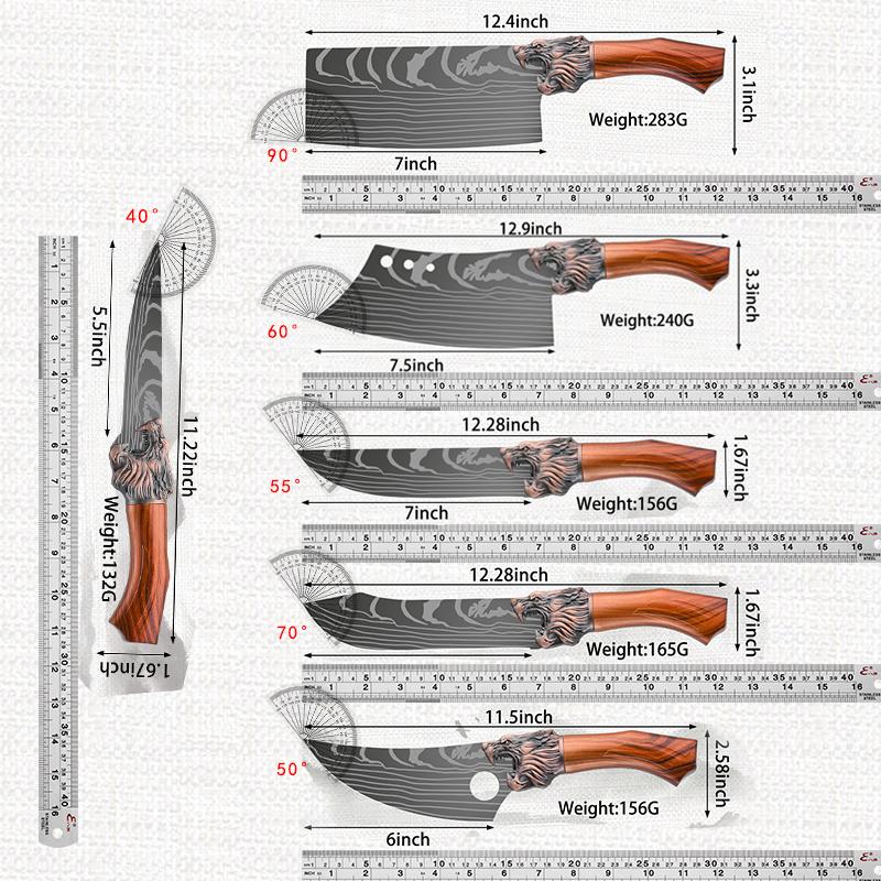 Professional 6-Piece/7-Piece Stainless Steel Kitchen Set - Laser Pattern Blades, Bone Lift & Slice, Carving, Butcher, Fish Functions, Scissors - Super Sharp, Chef-Favored Gift Ready Option