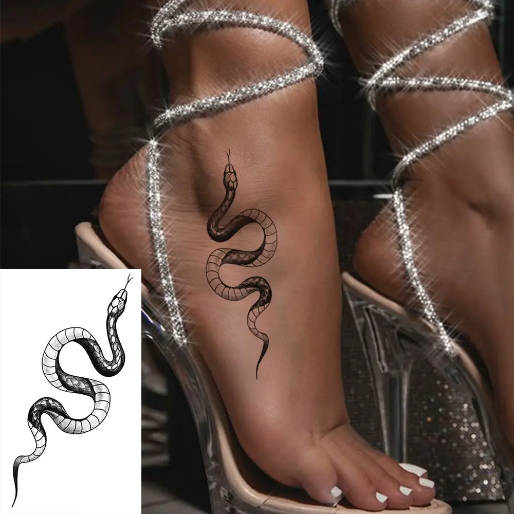 1pc Small Black Waterproof Temporary Snake Tattoo Sticker, Temporary Tattoo Stickers, Suitable For Men And Women, For Hand, Neck, Shoulder, Or Body Art Tattoos, Perfect For Parties, Gifts, And Music Festivals, Temporary Fake Tattoos