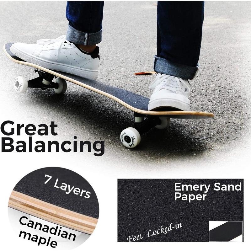 skateboard carry WhiteFang Skateboards for Beginners, Complete Skateboard 31 x 7.88, 7 Layer Canadian Maple Double Kick Concave Standard and Tricks Skateboards for Kids and Beginners skater  xl