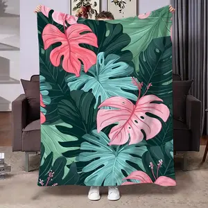 Fresh Tropical Print Flannel Blanket, Soft Skin-Friendly Throw, Ideal for Travel, Sofa, Bed, Office, Home Decor