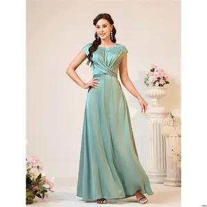 Bridesmaid School - To Back Wedding Back Neck - Satin Sage Size Conservative And Elegant tiktok Belle Women Simple Green Off Shoulder Crossed Ribbon Bow Round Twist Tie Perfect For Season Events - Dress