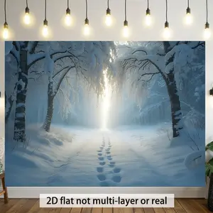 2D flat banner 1pc,Footprints in a Snowy Forest Path Durable background fabric suitable for classrooms, offices, and activities - ideal for photo booth props and home decorations