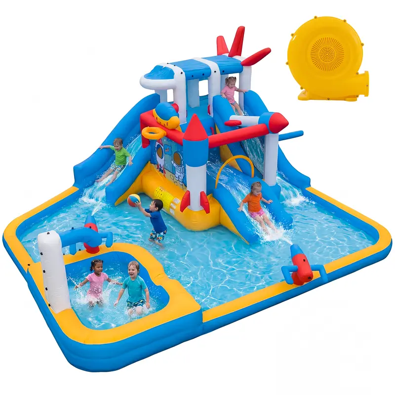 BOWTHY Upgraded Inflatable Slide Set - Kiddie Pool with Slide, Splash Area, Water Cannons for Spray Bursts, Large Backyard Bounce House Combo for 3-8 Kids Outdoor Summer Birthday Party Toddler Toy