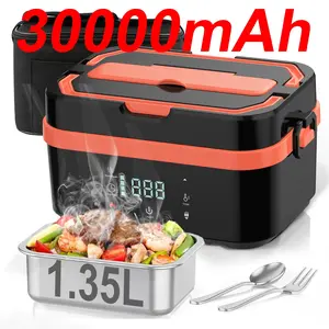 30000mah Adult Radio Heated Lunch Box, 1.35L Capacity, Rechargeable Battery, Auto Timer, Portable Insulator, Unisex, Hot Meal Anytime