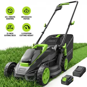 STEELITE 13 Inch Brushless Cordless Lawn Mower - 20V Electric Push Mower with 4.0Ah Battery and Charger Included, 5-Position Height Adjustable, 3-in-1 Mulching & Bagging, Easy Assembly for Small Urban Lawn and Garden
