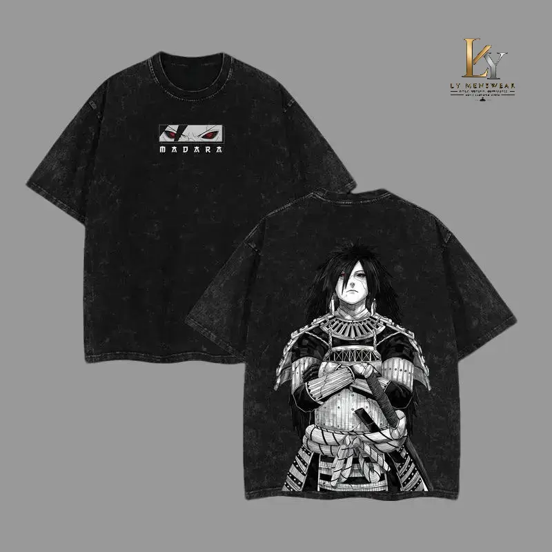 Uchiha Madara x Naruto Anime Double Printed Washed Tee Unisex Oversize Anime Manga Lightweight Cotton T-Shirt, Gift For Anime Fan Lover , Madara Fan , Madara Shirt , Naruto Merch