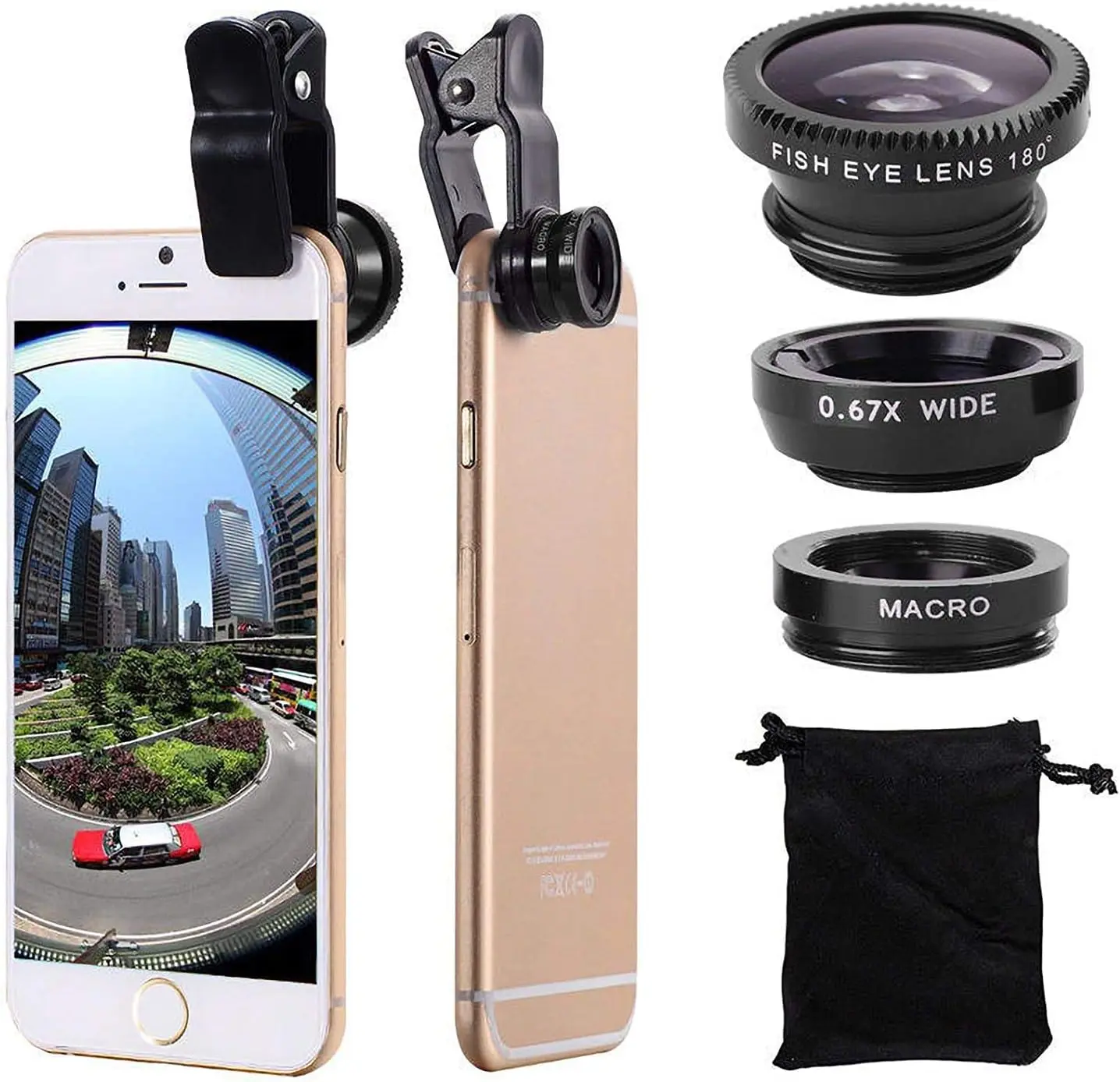 3-in-1 Cellphone Lens Kit - Fisheye, Wide Angle, Macro Lenses - Mobile Phone Accessory for Vlogging, Compatible with iPhone, iPad, Samsung & Most Android Smartphones (Red) by Sohochic, 3-In-1 Set
