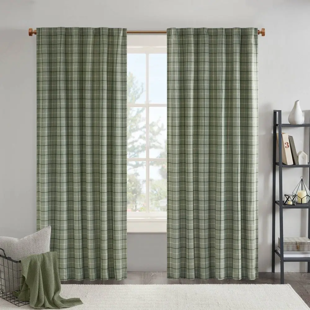 Madison Park Light Filtering Preston Plaid Rod Pocket and Back Tab Curtain Panel with Fleece Lining