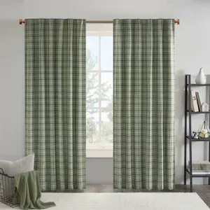 50"x95" Madison Park Light Filtering Preston Plaid Rod Pocket and Back Tab Curtain Panel with Fleece Lining Green