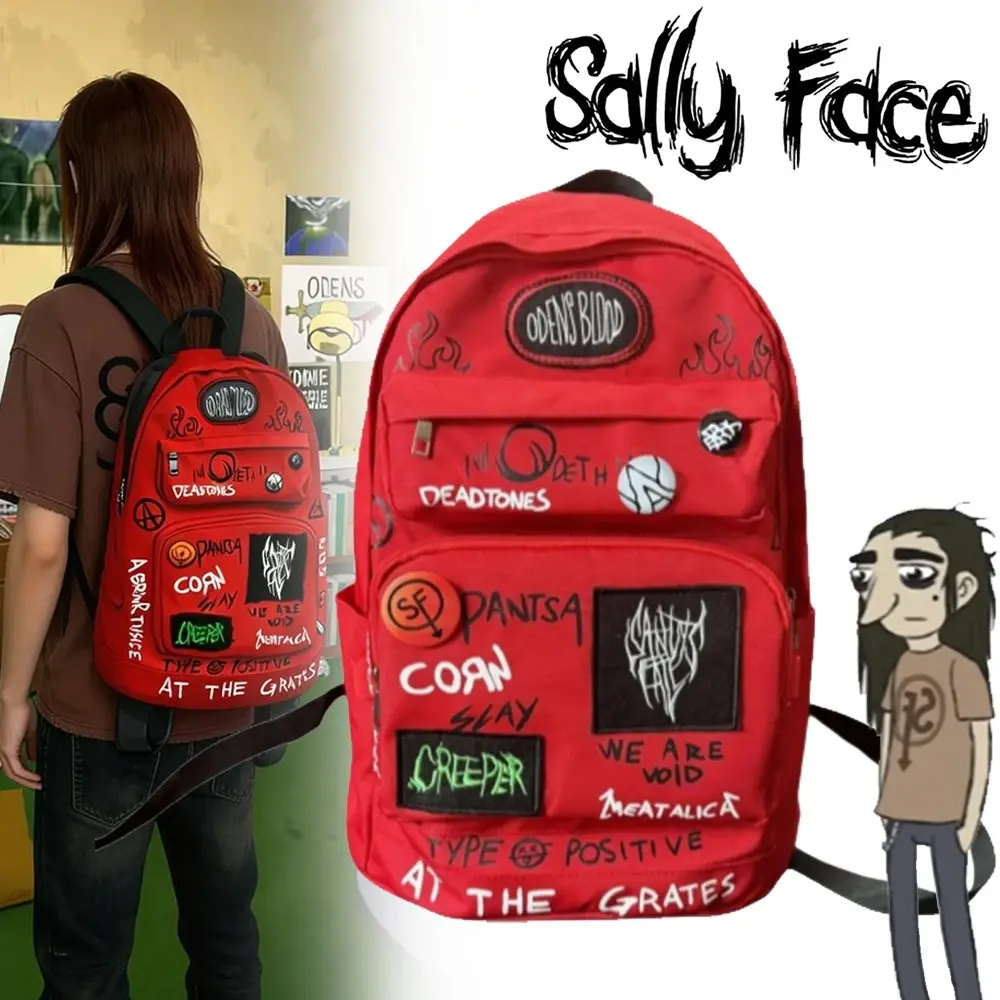 Game Sally Face Larry Johnson Cosplay Bags Students Canvas Shoulder Bag Red Backpack Unisex Handbag Halloween Accessory Prop