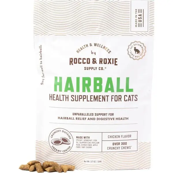 Hairball Treatment for Cats Crunchy Treats with Creamy Center Chicken Flavor Furball Control Relief Made in USA 300+ Chews