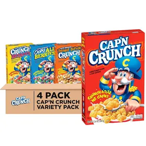 Quaker Cap'n Crunch Breakfast Cereal, 4 Flavor Variety Pack, (4 Pack), Sweetened Corn & Oat Cereal Original, Crunch Berries, Oops All Berries, Peanut Butter