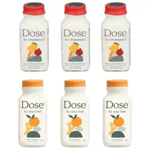 3 Pack Dose for Your Liver + 3 Pack Dose Cholesterol 2oz Liquid Shots, Daily Liver and Heart Wellness Support with Curcumin Dandelion Amla CoQ10 Pomegranate