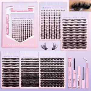 Mixed Style Eyelash Cluster Set, Individual Eyelash Extensions, 8-16mm，Manga Lashes，Natural & Dense Lashes, Thin Band Cluster Lashes, Waterproof Long-Lasting, Includes Bond & Sealer+Remover+Tweezers， DIY at Home