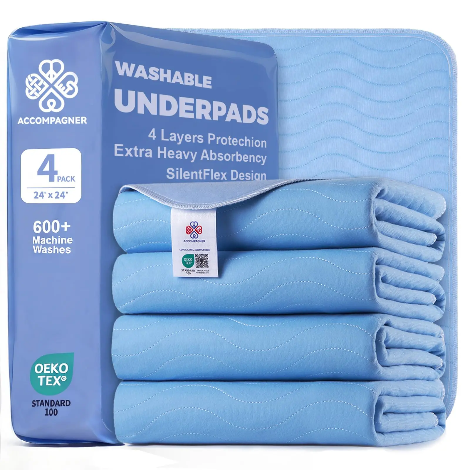 Waterproof Reusable Incontinence Bed Pads for Adults, 4-Layer Heavy Absorbency Leak-Proof Pee Pads for Dogs, Silent Non-Slip Changing Pad for Bed Sofa, Machine Washable 600+ Washes, OEKO-TEX Certified