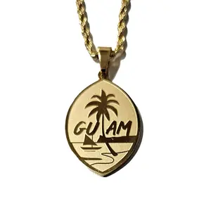 Gold Plated Guam Seal Pendant 24" Rope Chain