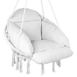 Father's Day Gift VEVOR Hammock Swinging Chair Macramé Hanging Chair with Cushion Indoor & Outdoor