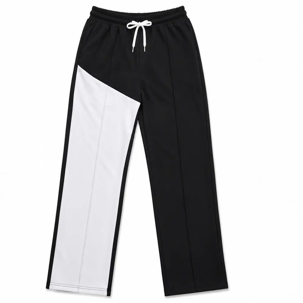 Men’s stretchy color-block patchwork loose straight-leg casual pants with elastic drawstring waist, athletic long pants—trendy street style, versatile for everyday wear, carefully selected.