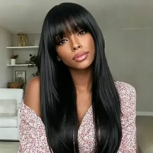 [New]AliPearl Wigs Straight Layered Cut With Bangs 5x7 Lace Closure Wig Glueless Natural Black Pre Cut Lace Pre Plucked Human Hair