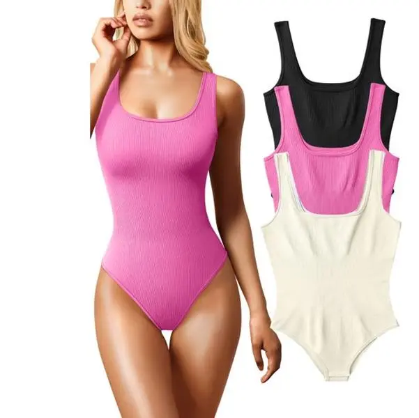 MS -Women's 3 Piece Bodysuits Sexy Sleeveless Square Neck Shapewear Tank Tops Bodysuits-CY164