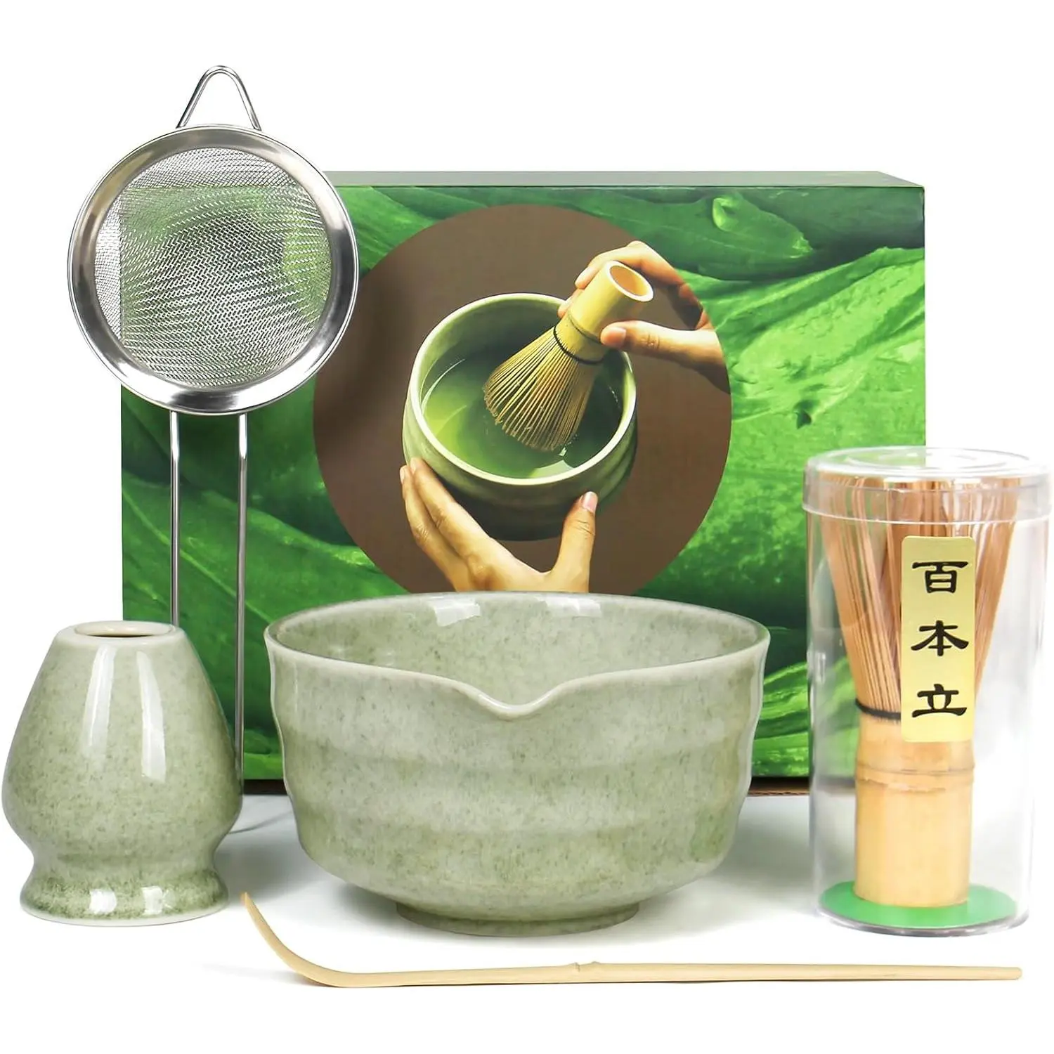 Matcha Whisk Set - Premium Complete Ceremonial Grade Matcha Set with Bamboo Whisk, Matcha Bowl with Spout, Scoop, Sifter & Holder - Authentic Japanese Tea Kit for Traditional Tea Preparation