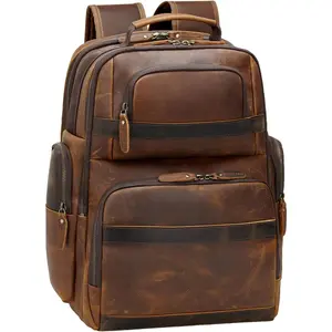 Men's Vintage Leather Backpack 15.6" Laptop Bag Large Capacity Business Travel Hiking Shoulder Daypacks