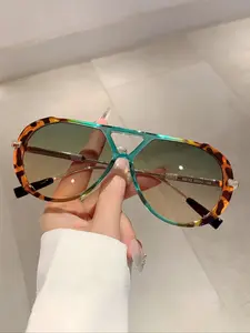 New Fashion Unisex Eyeglasses, Classic Dual Bridge Design, Unique Mixed Color Metal Frame, Casual Daily Wear Glasses for Men & Women