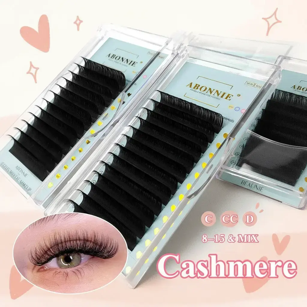 Abonnie Cashmere Classic Individual Eyelash Extensions - Ultra Matte Black Fluffy Lashes, All Sizes for Makeup Application