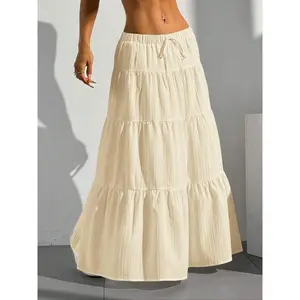 Women's Solid Color Wide Band Waist Long Skirt, Elegant Fashion Casual Skirt for Daily Outdoor Wear, Ladies Bottoms for All Seasons